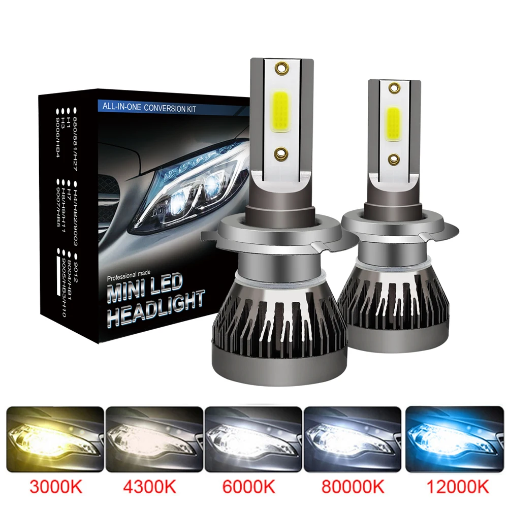 2Pcs New H4 H7 LED Car Headlight 6000K 3000K 8000K 80W 12000LM H1 H11 9005 HB3 9006 HB4 H8 8000K Bulbs Car Accessories