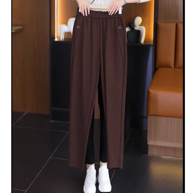 Autumn and Winter Women's Solid High Waist Elastic Slim Plus Size Classic Halun Pants Fashion and Casual Commuter Trousers