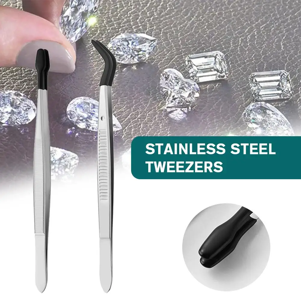 2 Pieces Tweezers Set With Rubber Tips Tweezers Rubber Flat Tip Tweezer For Jewelry Hobby Industrial Hobby Craft N3A0