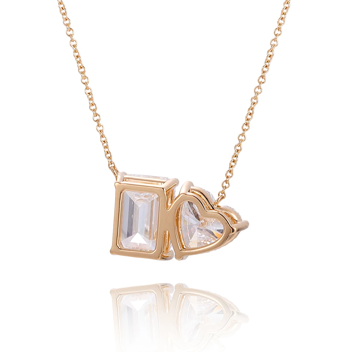 Provence Emerald Cut 4CT Moissanite Necklace AU750 Two Stone Pendant for Women Prong Setting Heart Shape DIY Custom Pendants