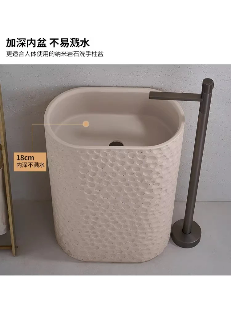 

Японская раковина ваби-сэнди в стиле винд-арт, интегрированная напольная тумба для умывания, креативная художественная овальная раковина-колонна