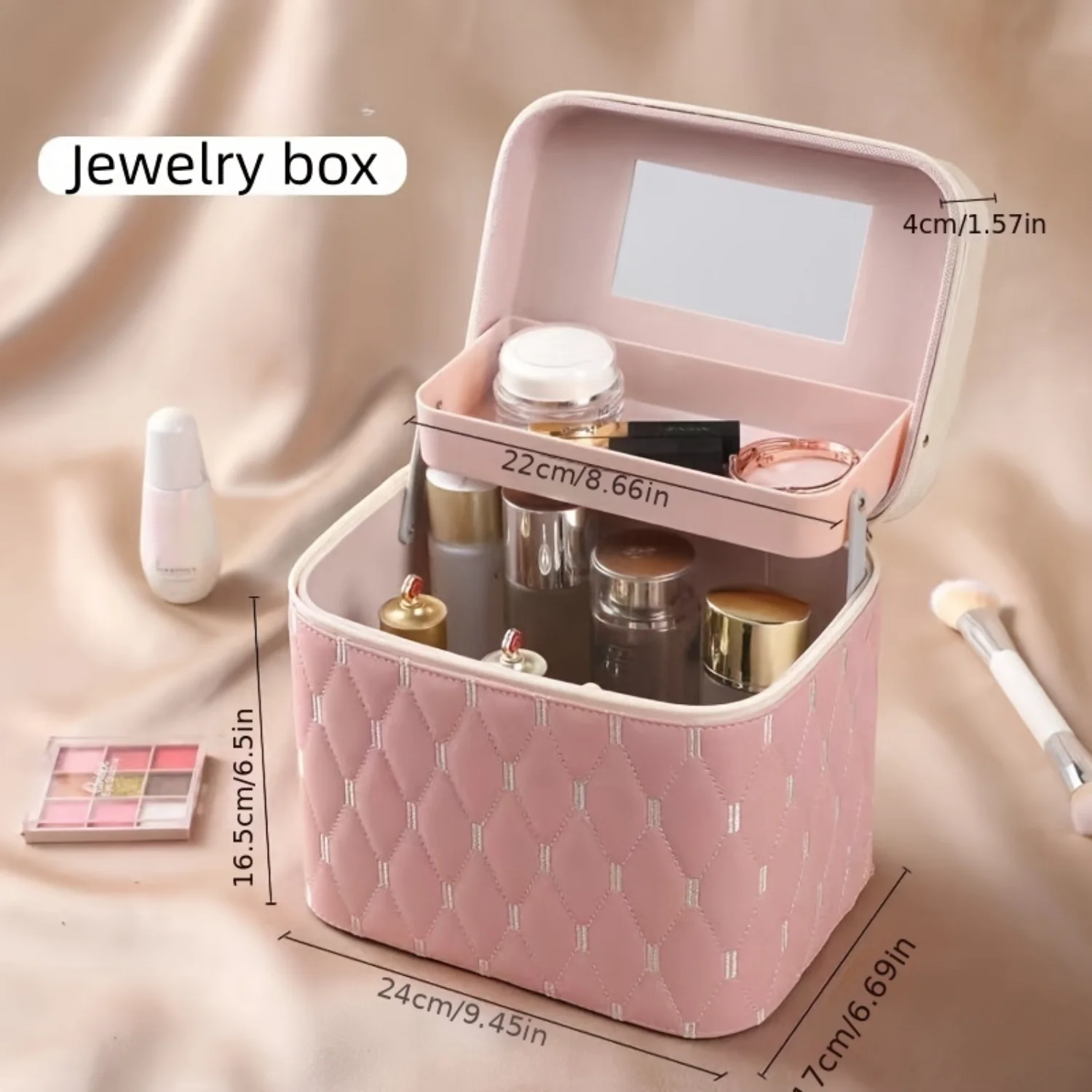 Luxury Portable Makeup Travel Case, Cosmetic Box With Tray, Elegant Durable Organizer For Skincare & Jewellery, For On-