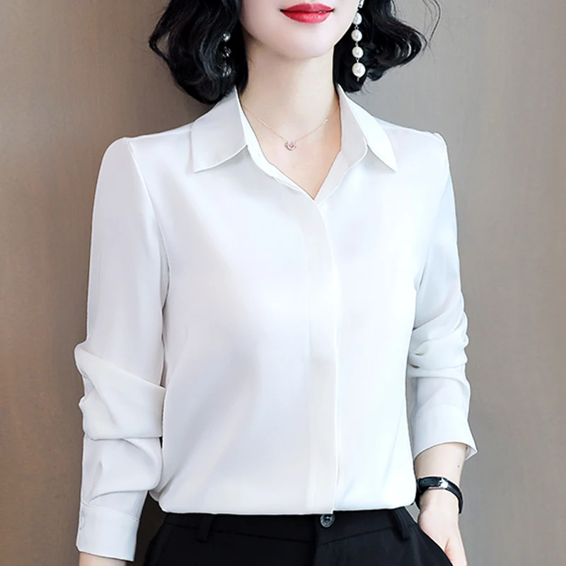 

Blouse Women Blusas Mujer De Moda 2021 Turn Down Collar Office White Blouse Long Sleeve Blouse Shirt Women Blouses Blusa E139