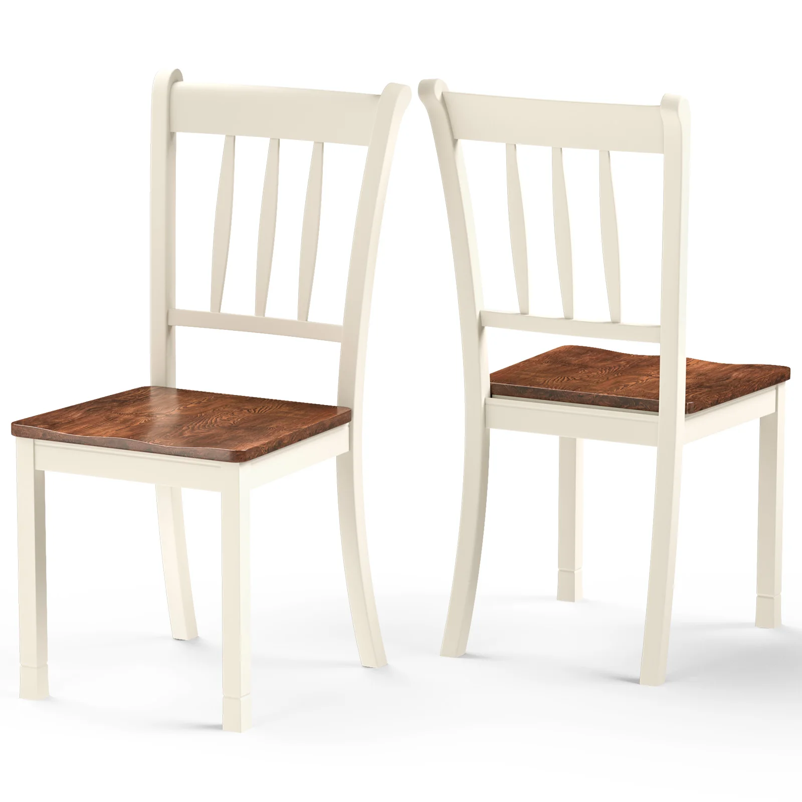 Set of 2 Wood Dining Chair High Back Dining Room Side Chair Ivory White