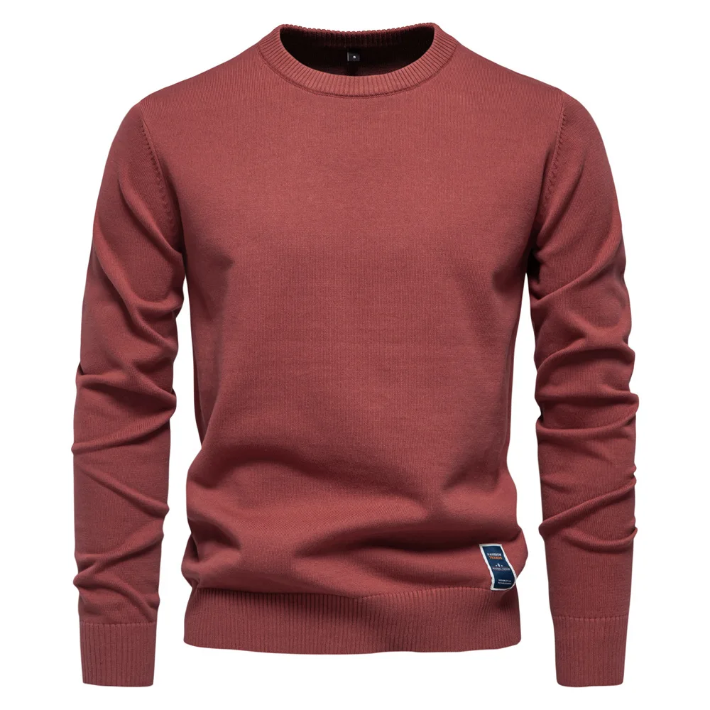 Neuer Herren pullover mit Rundhals ausschnitt, einfarbiger Pullover, gestrickt, lässiger Sweat wear, Woll-Herren-Outdoor-Tops, hochwertige Herren bekleidung