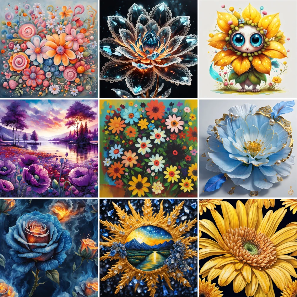 

Flowers Rose Chrysanthemum Printed Cross Stitch DIY Embroidery Kit Knitting Sewing Handiwork Handicraft Room Decor Floss Counted