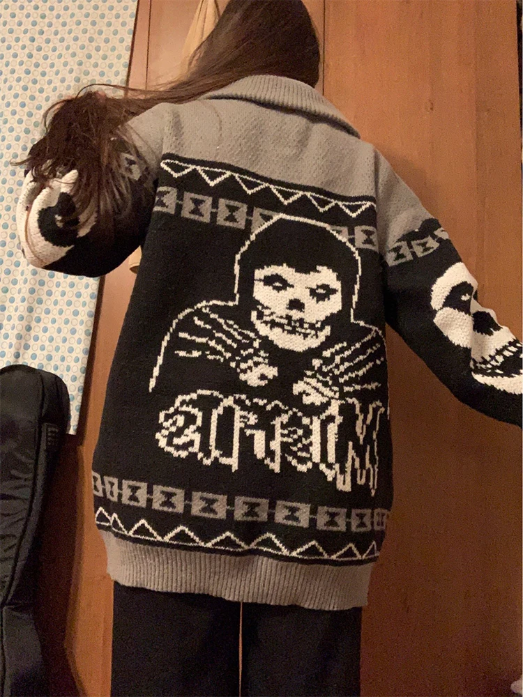 Herbst Winter Harajuku-Stil Gothic Geistermuster Herren Pullover Hip-Hop Street Paar Strickpullover Damen Streetwear – Detail 7