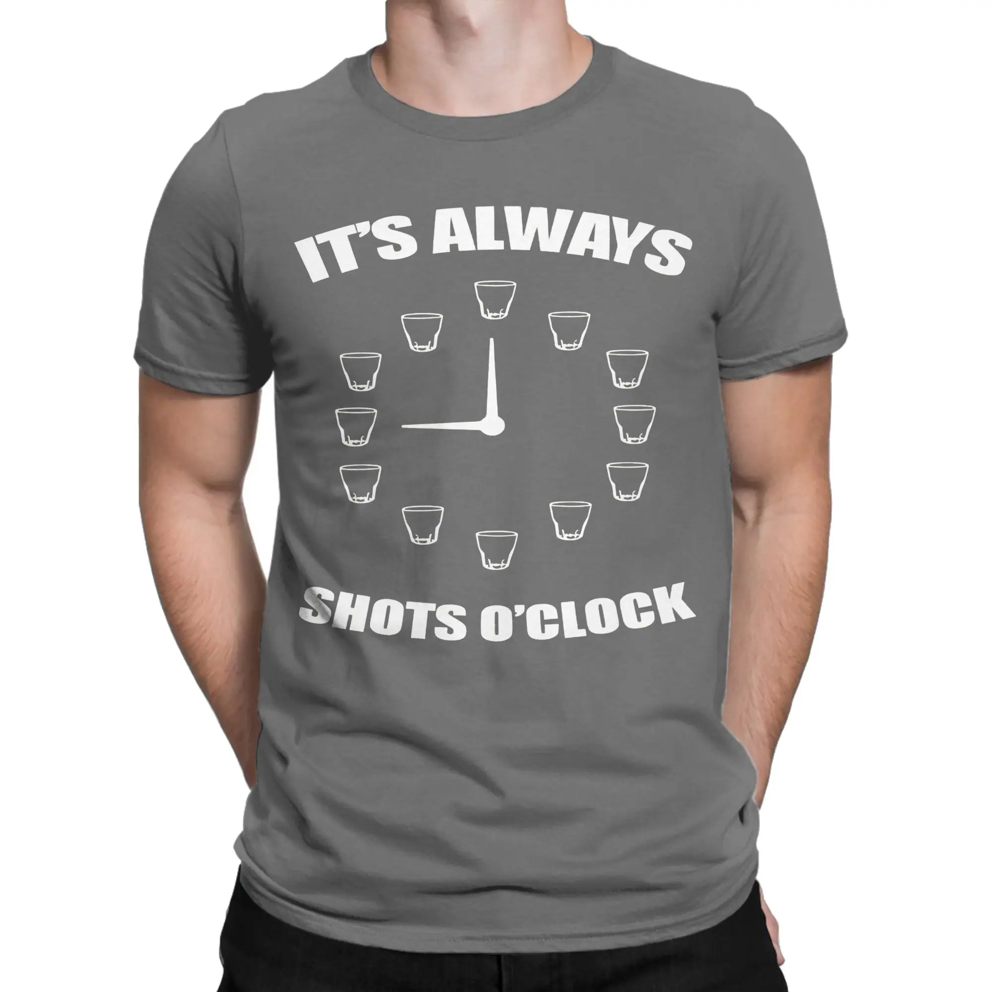 Casual It's Always Shots O'clock T Shirt Men's Cotton Short Sleeve  Crewneck Summer Clothes