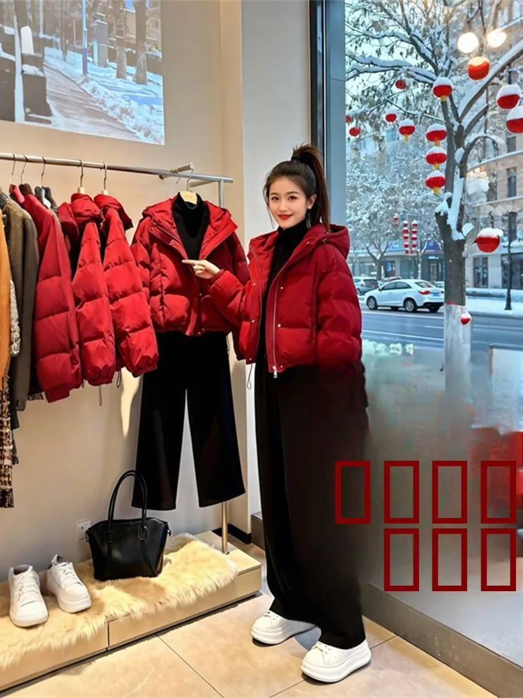

Women's ort Thiened Cotton Jaet Hooded Wine Red Color Sli Versatile Faionable Winter Coat Korean Sle Commute