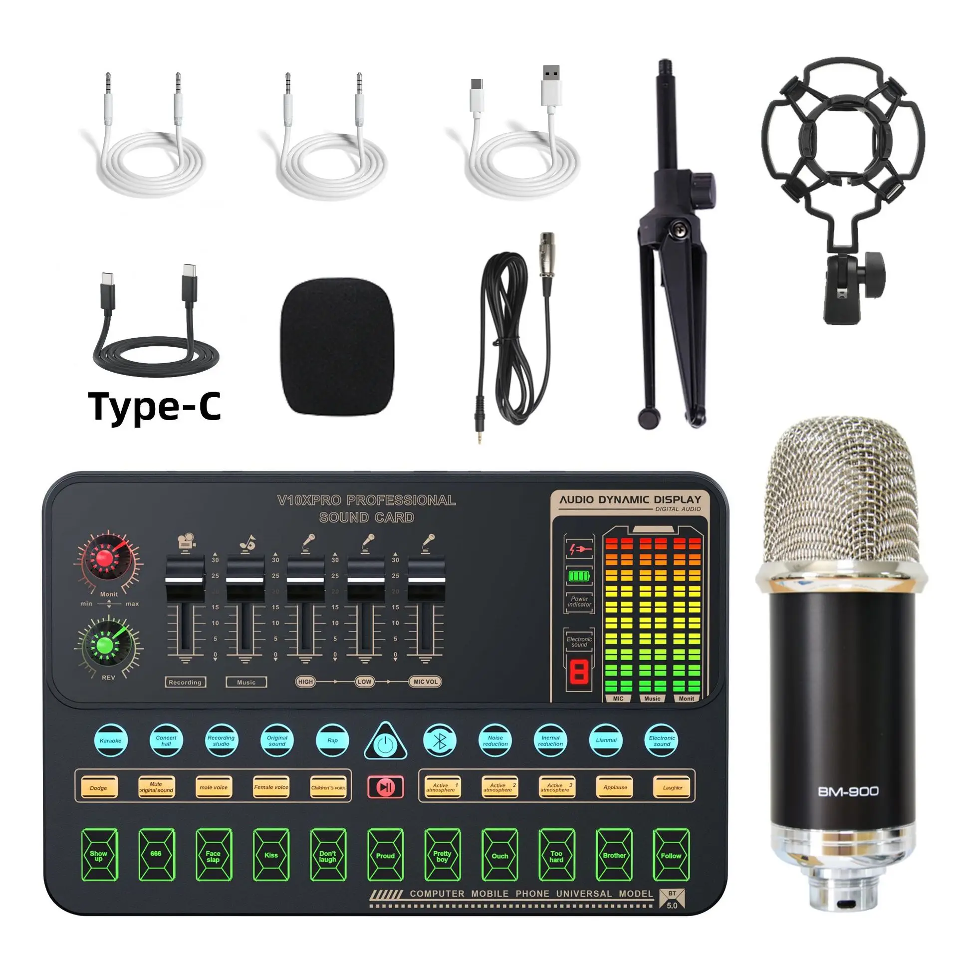 

V10xPro Live Sound Card Set BM900 Microphone For Mobile Computer Karaoke Full Set Equipment Voice Mixer V10xPro Soundcard Set