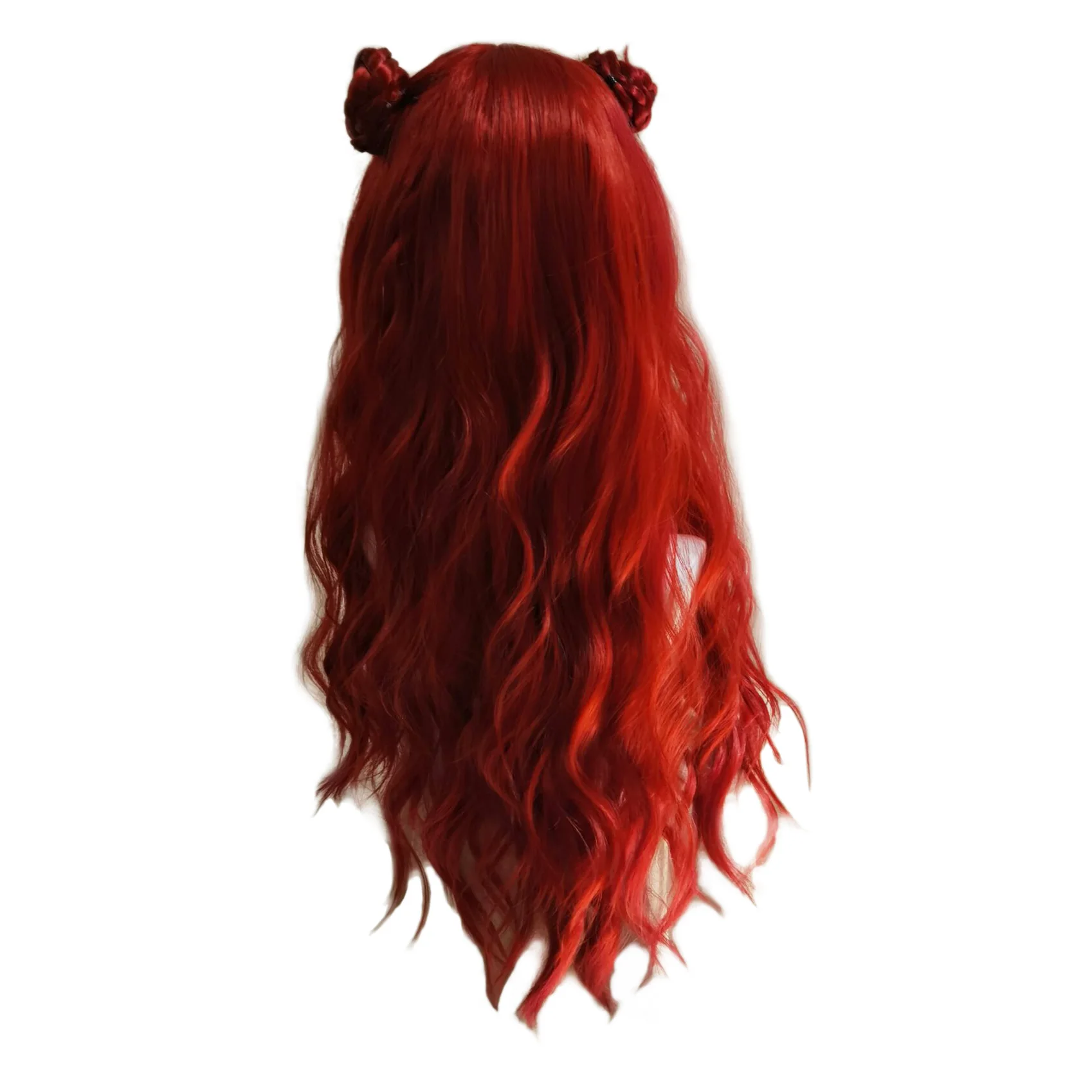 Long Curly Red Cosplay Wig with 2 Buns for Halloween Costume Synthetic wig