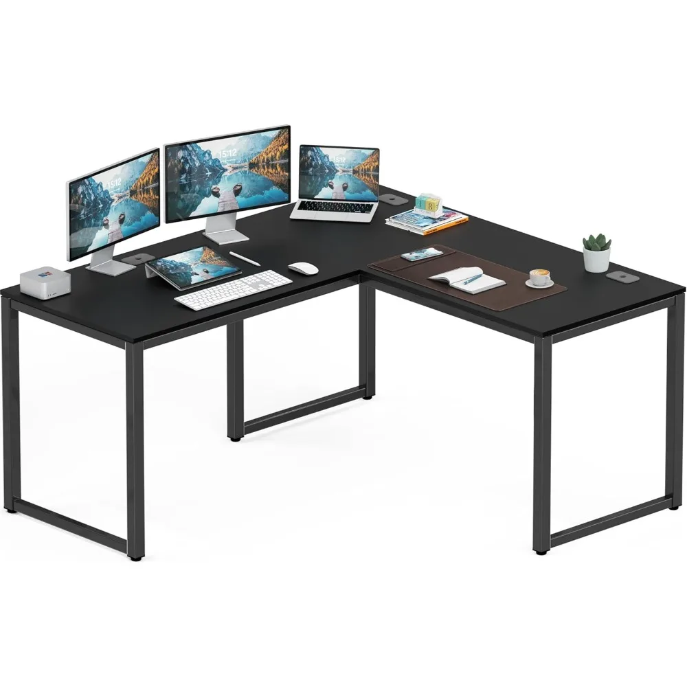 

55 x 60 Inches Commercial-Grade L-Shape Corner Office Computer Desk, Black