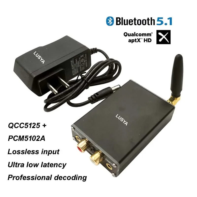 Bluetooth QCC5125 APTX-HD DSP PCM5102A DAC 32bit 384kHz Lossless Adapter Receiver Module With Case RCA AUX Output Free shipping