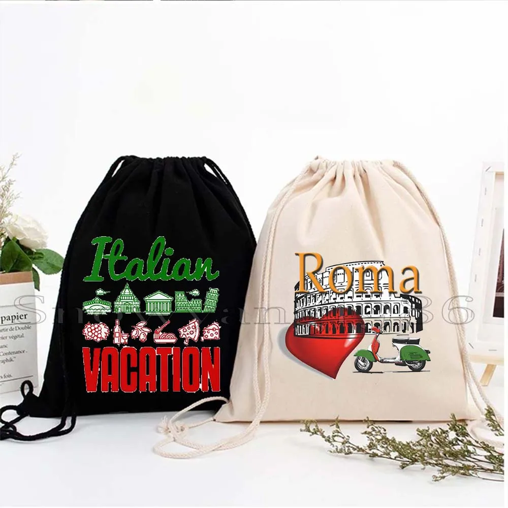 Ciao bella dizendo bandeira da itália roma coliseo firenze florença presentes italianos sacos de cordão de lona mochila saco de corda