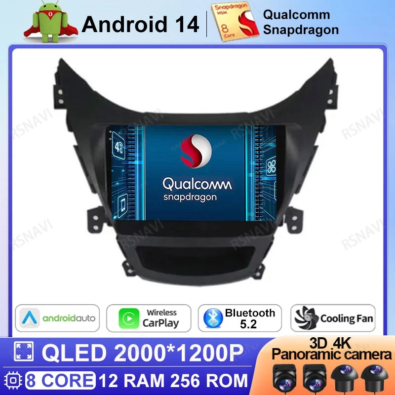 Android 14 Car Radio For Hyundai Elantra Avante I35 2011 - 2016 2 DIN BT DVD 5G WIFI Wireless Carplay Auto Head Unit DSP 4G LTE