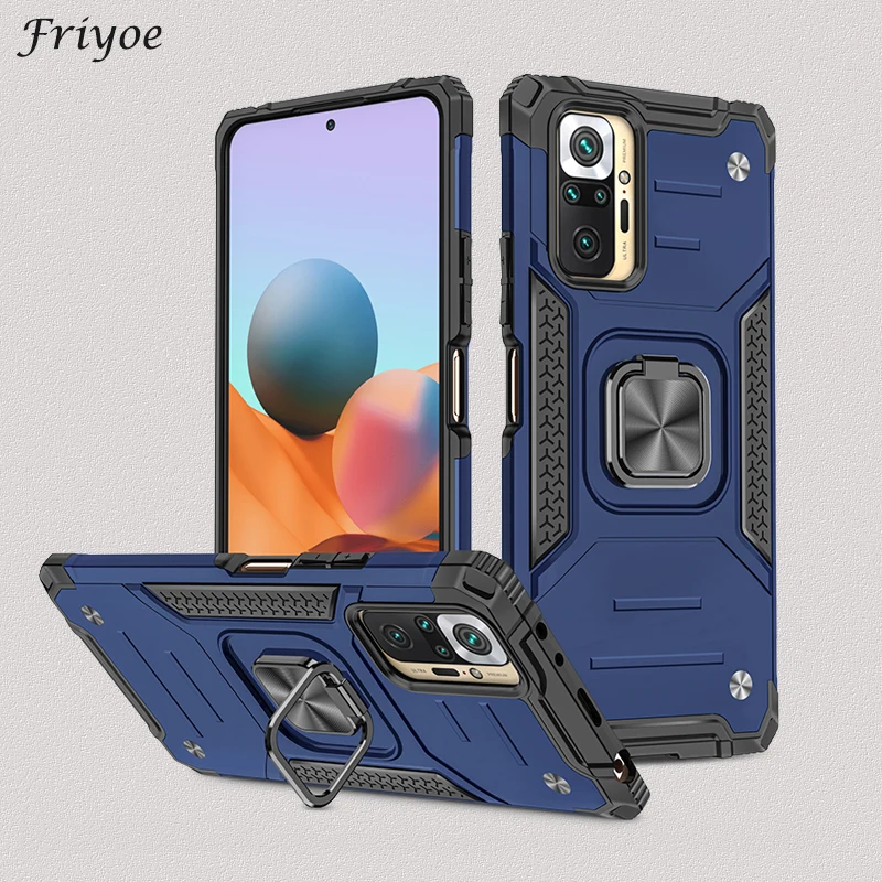 

Rugged Back Cover For Xiaomi Redmi Note 9 9S 9T 10S 10 Pro Max 5G Ring Stand Holder Shockproof Case For POCO X3 Pro NFC Coque