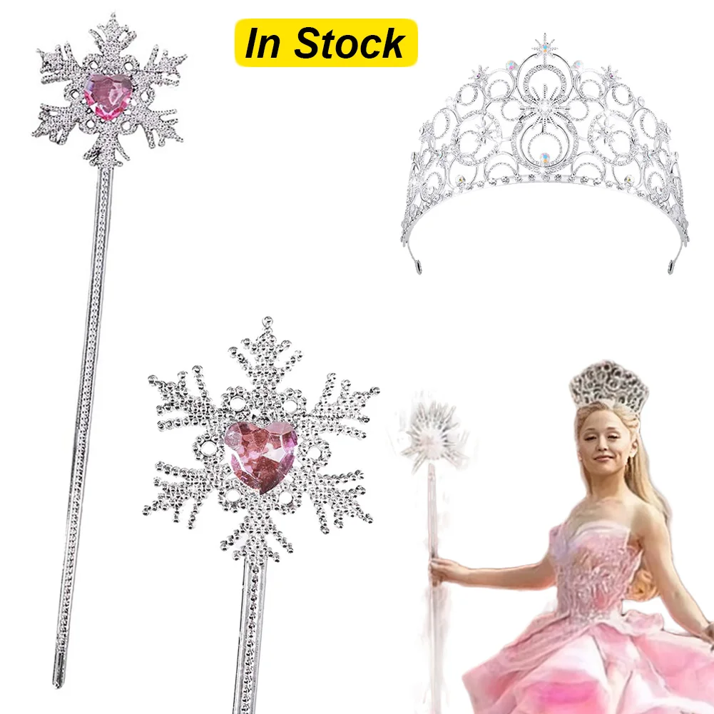 Fancy Witch Glinda Crown Stick For Women Movie Wicked Cosplay Costume Accessories Adult Woman Roleplay Hair Band Woman Props