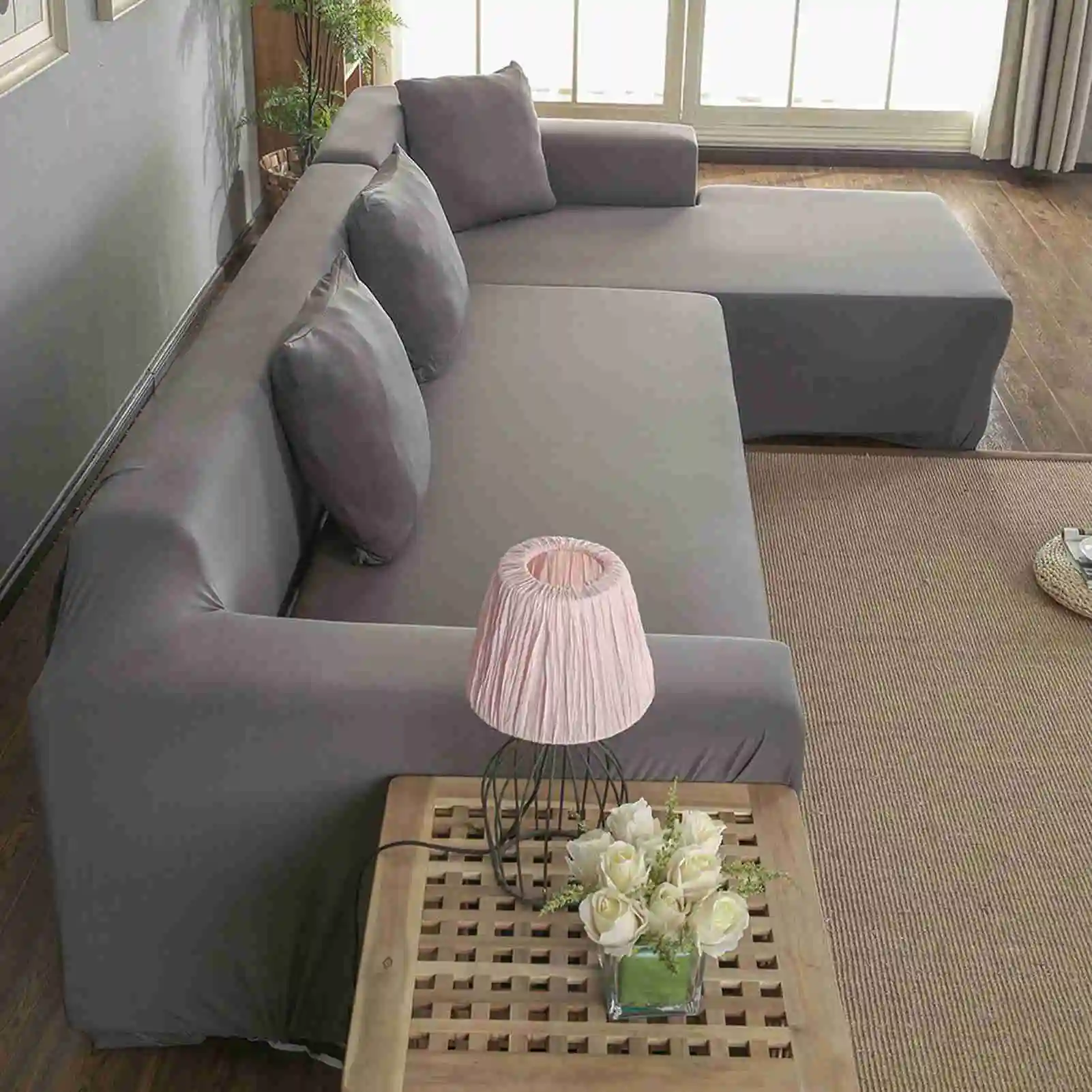 Polyester 3+2 Seat Corner Sofa Cover L Shape Slipcover Home Furniture Protector L Shape Sofa Cover Sofa Protector Sofa Slipcover