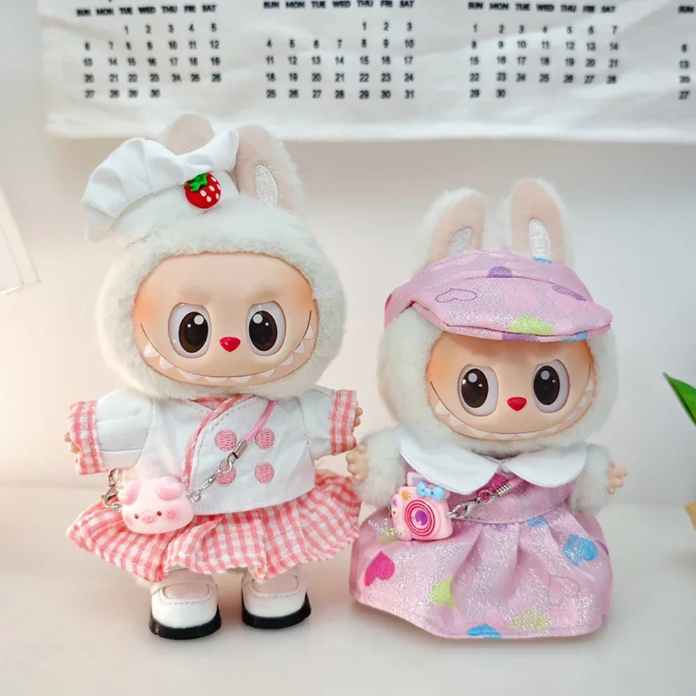 For 15-17Cm Ropa Labubu Baby Clothes Strawberry Chef Clothes Colored Love Skirt Spring Outfits for Labubu Cloth Accessories