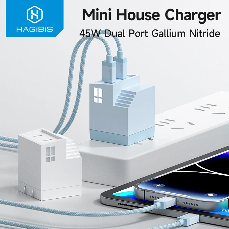 

Hagibis 45W GaN USB C Charger PD PPS Fast Charger Mini House Travel Dual Ports Charger for iPhone 15 Pro Max/14/13 iPad MacBook