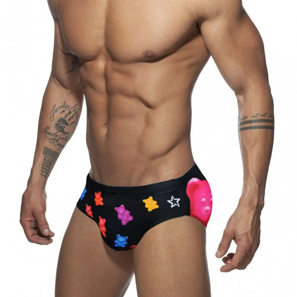 Swimming Trunks Close Fitted Men Swimming Trunks Quick Drying Wading  Stylish Male Cartoon Bear Print Bathing Suit Briefs