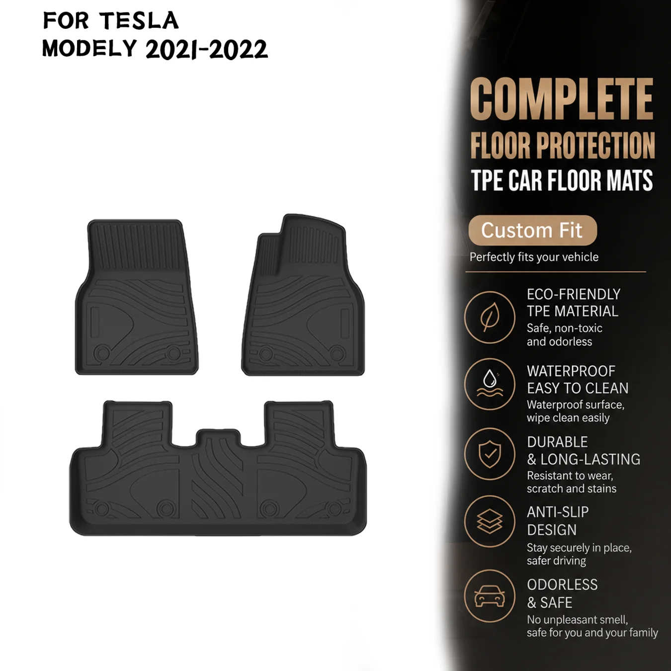 [RHD]Tesla MODELY 2021-2022 Four Seasons Waterproof and Anti-Slip TPE Floor Mat for Cars.