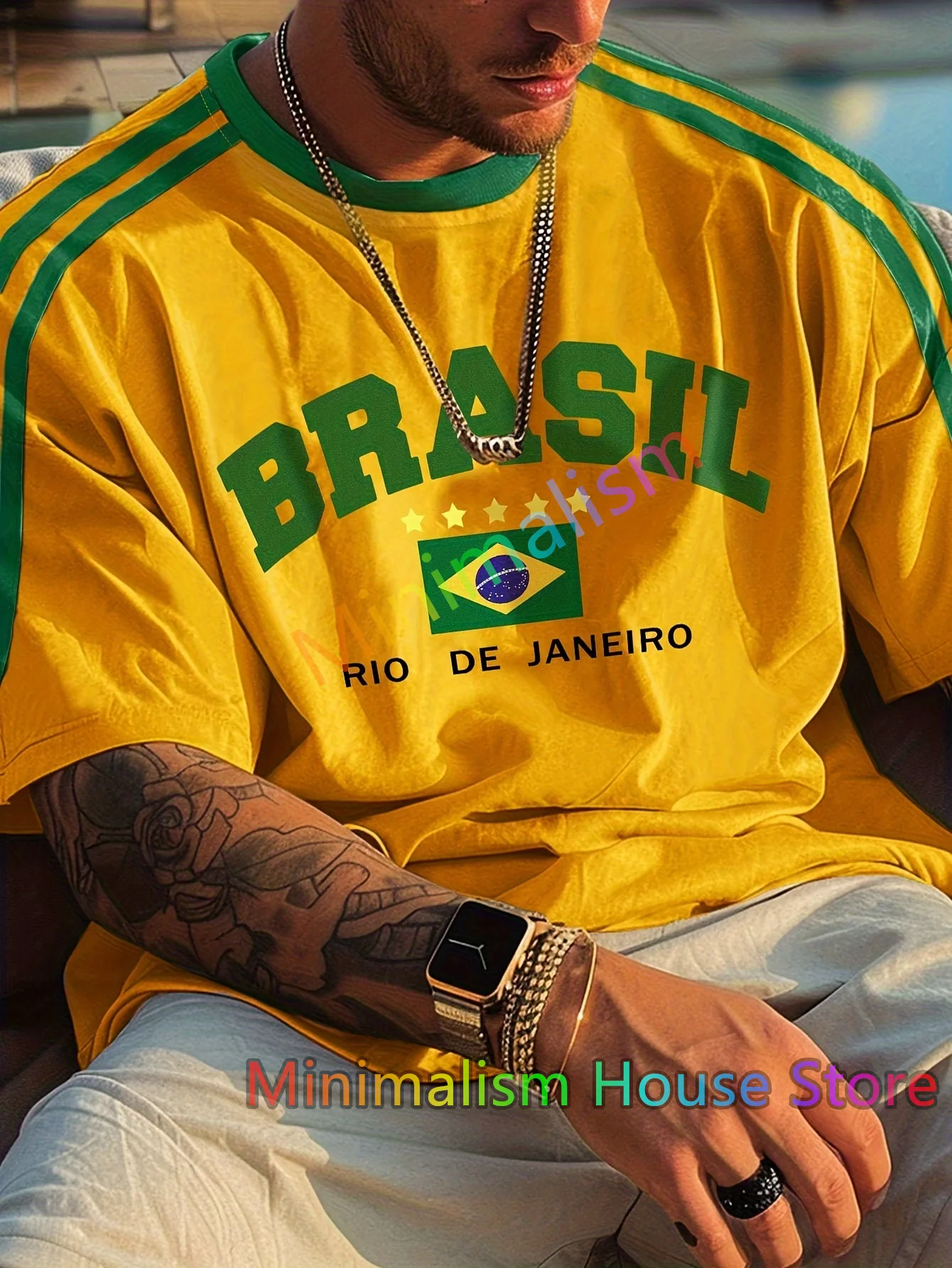 2024 Nuova Estate Cinque stelle Brasil Stampato T-shirt Per Gli Uomini Manica Corta Girocollo Magliette Vintage Casual Maglia Jersey Magliette E