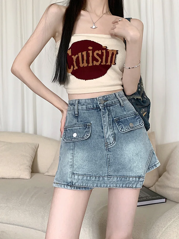 2023 Summer New Arrival Fake Two Piece Irregular Denim Shorts Skirt Women Short Jeans Streetwear