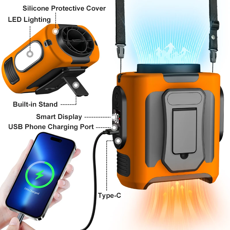 

Waist Clip Fan Portable Handheld Hanging Neck Fan Powerful Violent Fan 5 Gear With Power Bank Led Lighting For Camping/Hiking