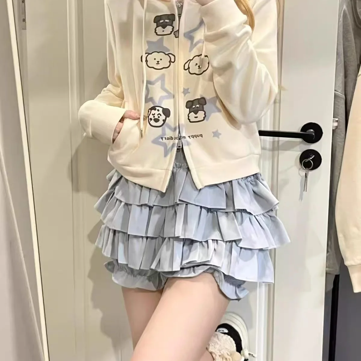 Puffy Cake Mini Skirts Women Ruched Ruffle High Waist Solid All-match Sweet Lovely Girls College Harajuku Trendy Streetwear Ins