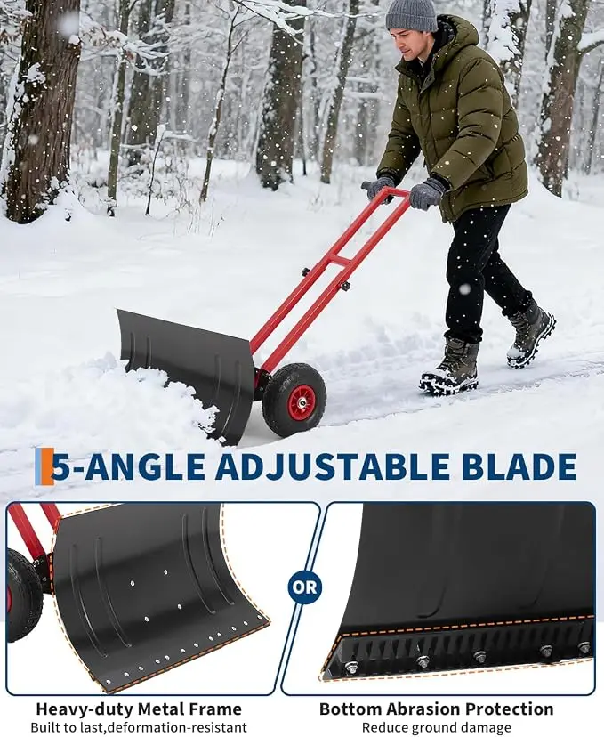 50 cm Snow Shovel Heavy Duty Metal Snow Pusher with Angle & Height Adjustable Handle for Driveway , Doorway, Sidewalk, Pavement