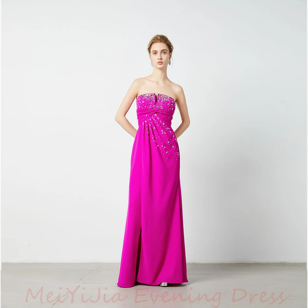 Meiyijia Strapless Sequins Side-Split SleeveLess Ankle-Length فستانسهرة Arabia Sexy Evening Birthday Club Outfits Summer2024