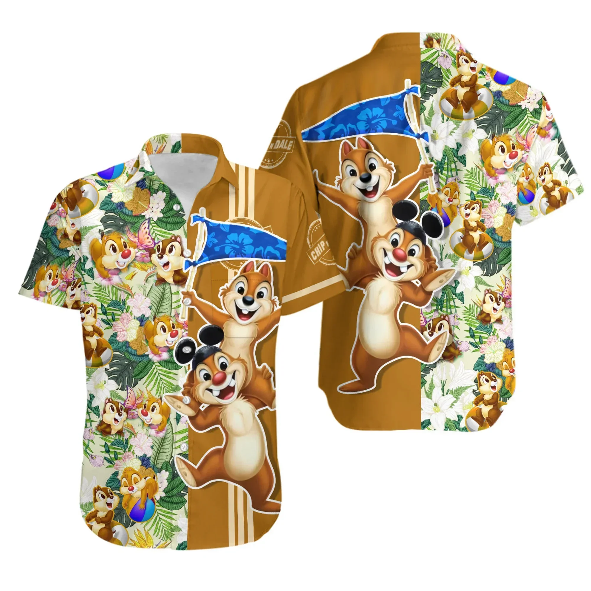 Disney-Chemise hawaïenne à manches courtes pour hommes, chemise de plage boutonnée, mode tropicale, été