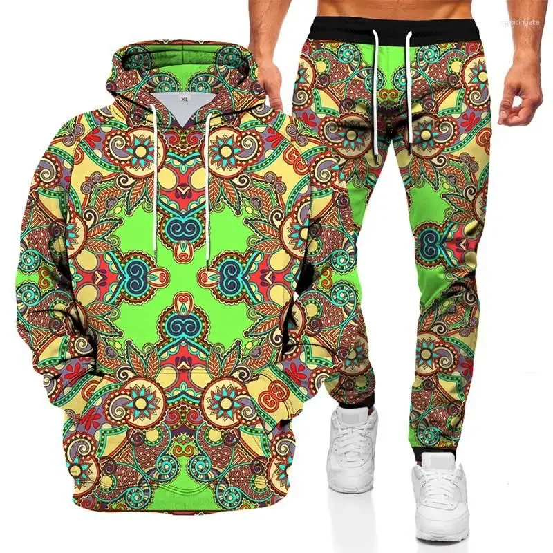 Men\'s Hoodie Sets Fashionable Hoodie Suit 3D Geometric Graphic Printed Comfortable Casual Oversize Loose Long Sleeve Pants