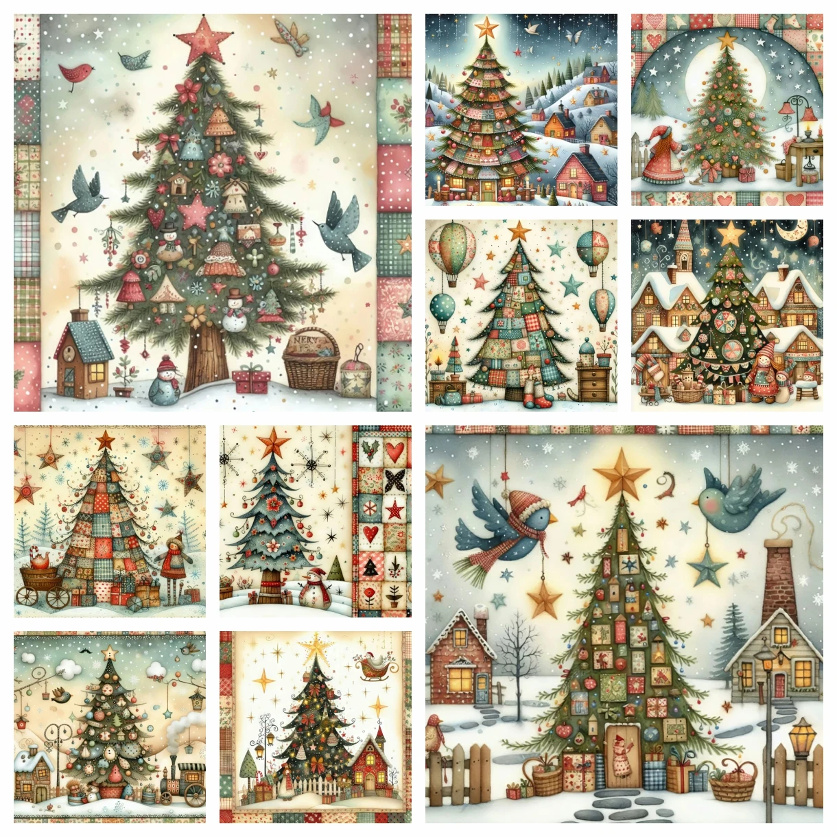 Christmas Tree Snow View Diamond Painting Set with Bird Abstract Cross Embroidery Rhinestone Mosaic DIY Art Designer Home Decor