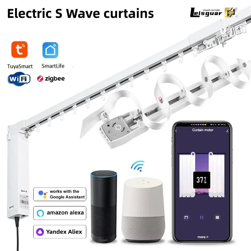 

Leisguar S Wave Folding Tuya WiFi Zigbee Smart Life Curtain Motor Track Set Support Custom Size