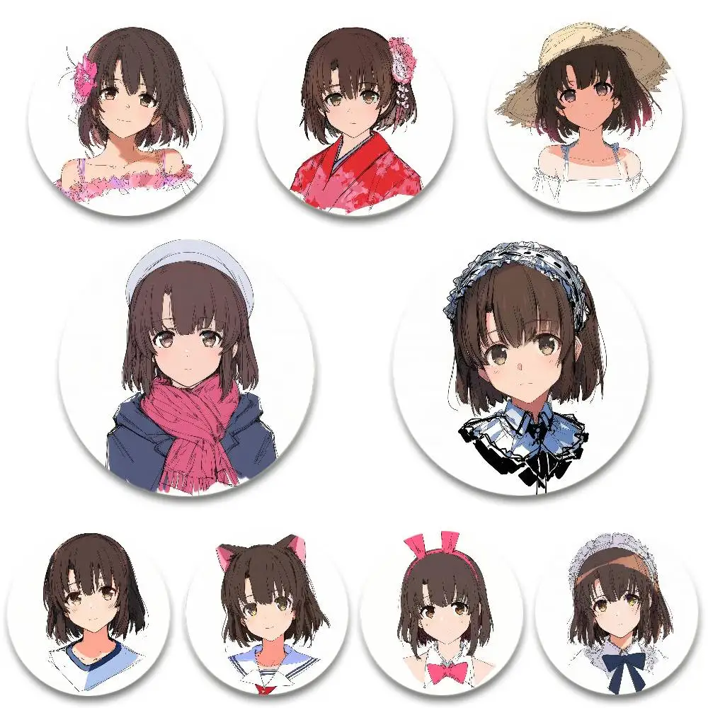 Megumi Kato Dress-up Show Anime Saekano cómo criar a una novia aburrida insignia láser redonda broche de dibujos animados ropa mochila