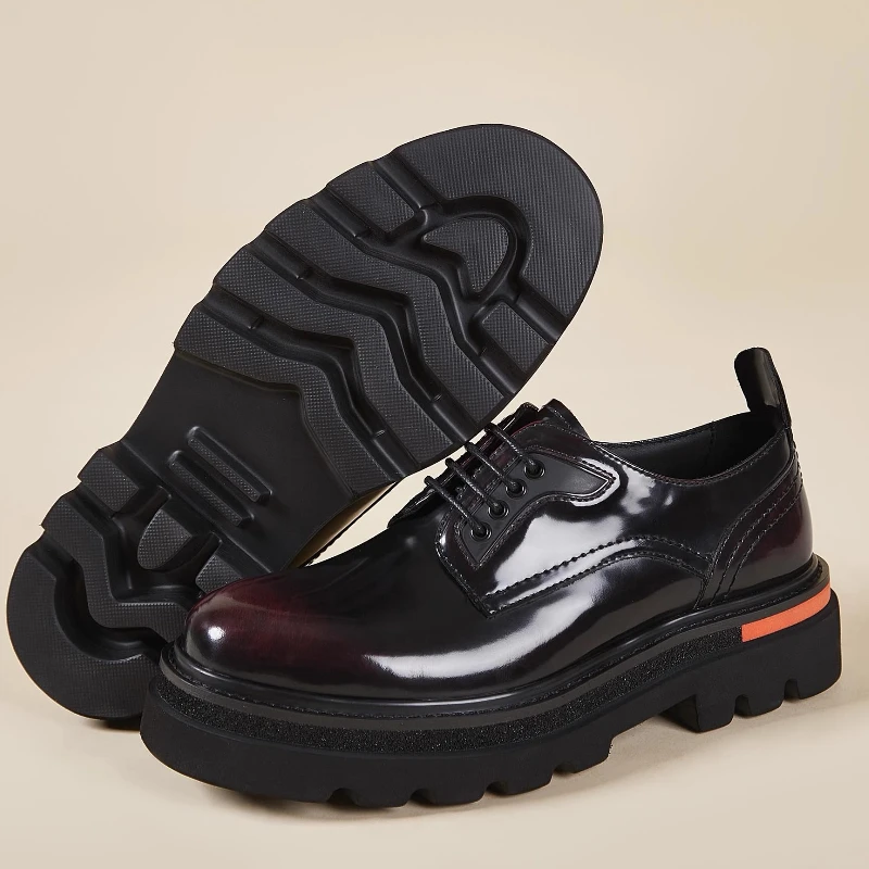 

British Big Head Derby Shoes for Men's Genuine Leather Business Casual Thick Bottom Height Increasing Shoe Handmade Wedding Shoe