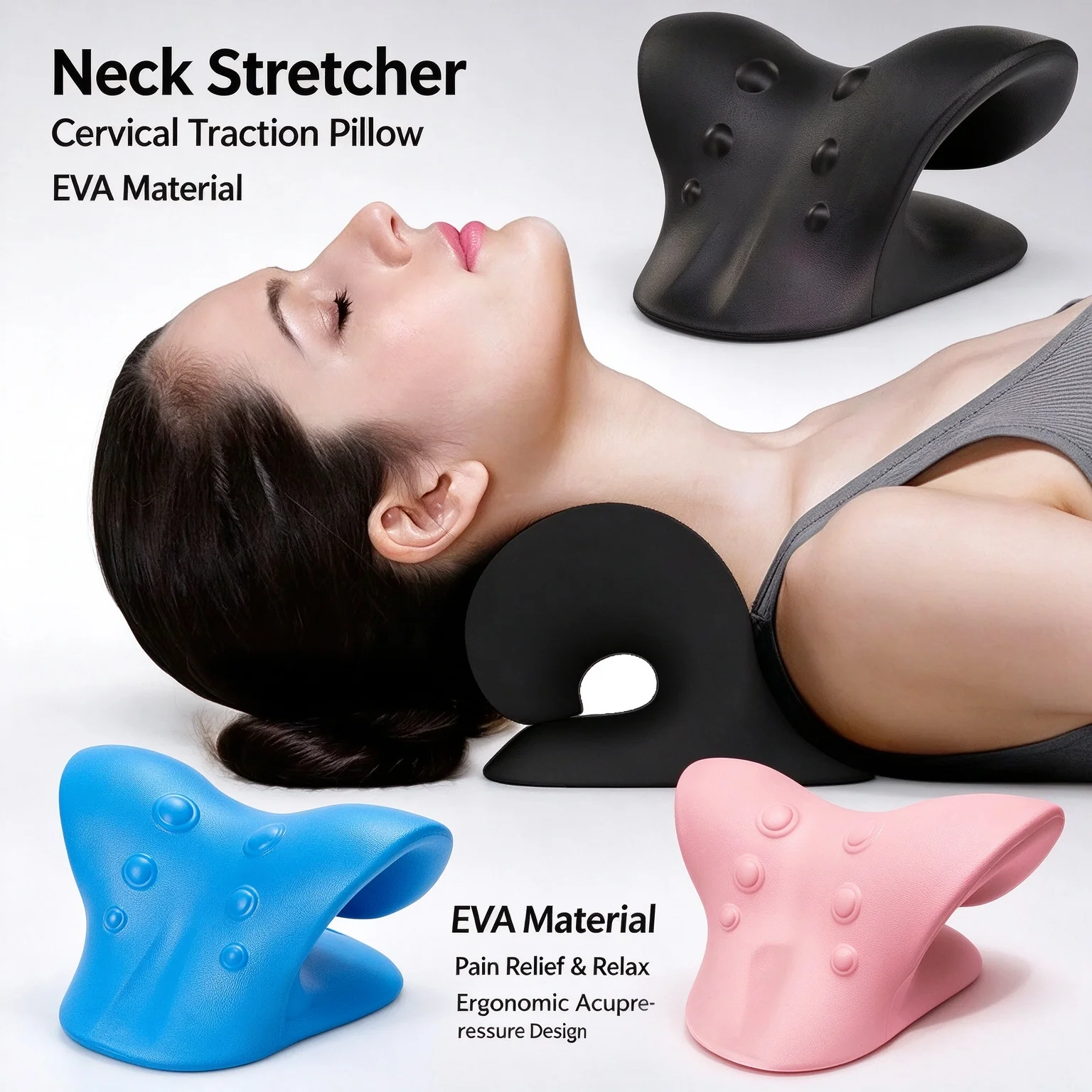 Neck and Shoulder Relaxer EVA Cervical Traction Pillow Acupressure Massage Stretcher for Neck Pain Relief Spine Alignment