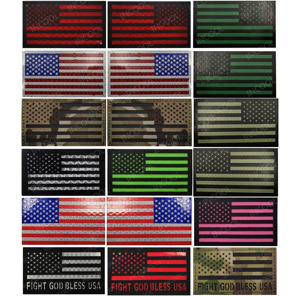 American United States USA Flag IR Reflective Patches Fight God Bless Fastener Infrared Luminous Reversed Patch For Clothing Bag