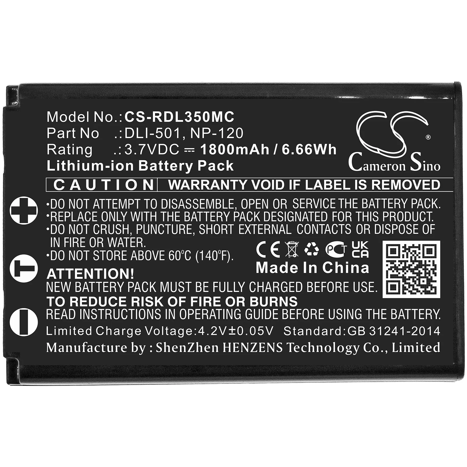 CS Camera Battery for Benq GH680 GH680F 688 688F 800 GH888 Haier T30 Maginon SZ 350 Fits DLI-501 Praktica NP-120