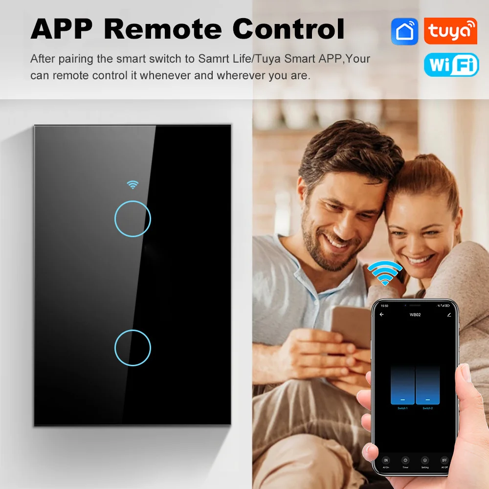 Tuya Wifi Smart Touch Light Switch US APP Wireless Remote LED Light Switches No Neutral Wire Required Work Alexa Google Home
