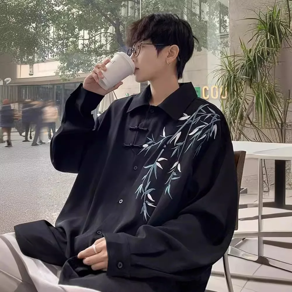 

Новый топ в китайском стиле, мужской топ Ципао, бамбуковая куртка с вышивкой, модная куртка с воротником с лацканами, одежда Тан, уличная тонкая куртка