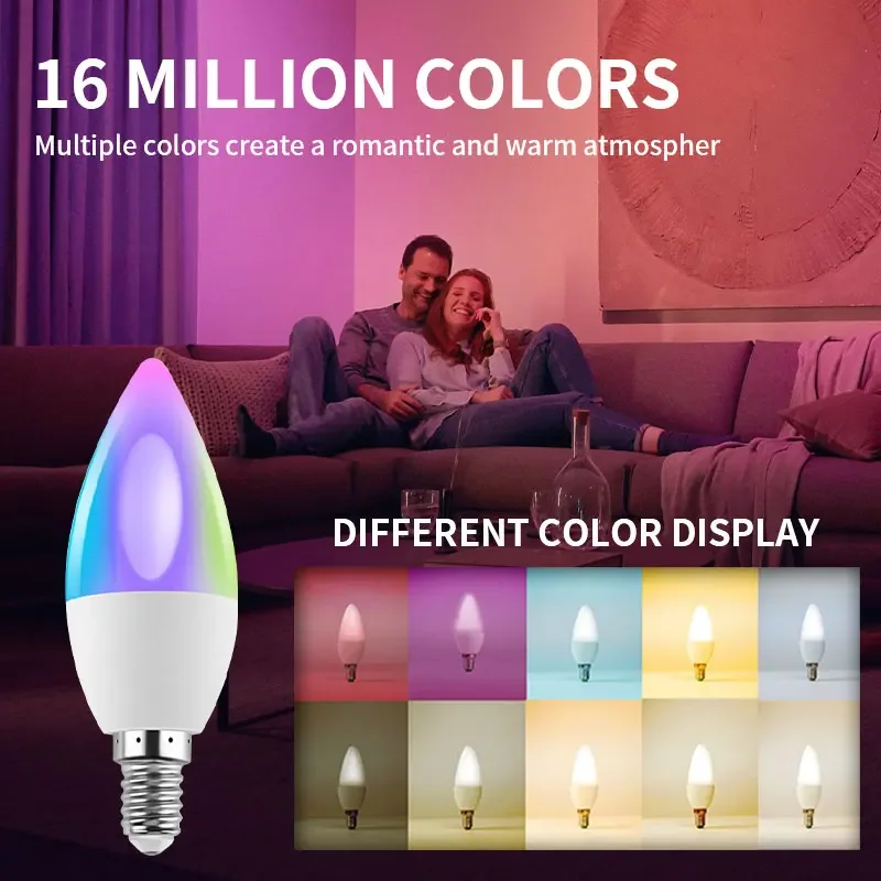 Lampadina LED TNCE Tuya E14 WIFI o Bluetooth, lampade a candela dimmerabili RGB C + W, luce di controllo APP Smart Life, voce con Alexa/Google home