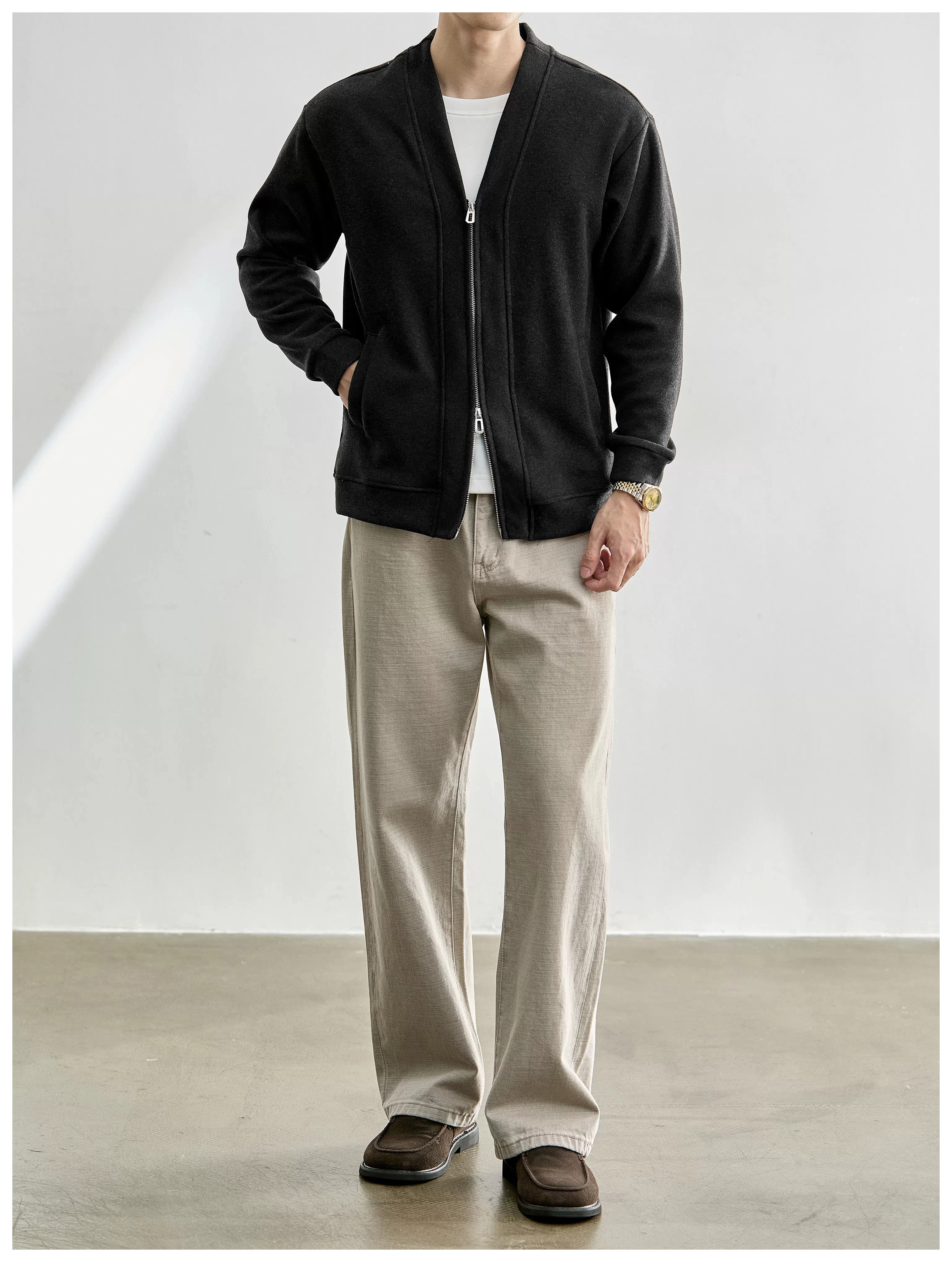 Men's Layered-Look Double-Zip Knit Cardigan — product detail 2