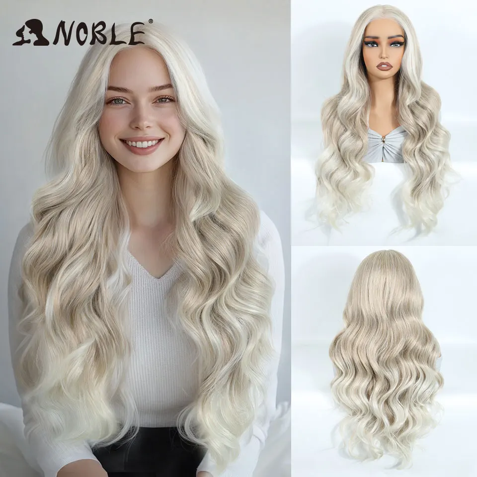 Edle, synthetische Perücken mit Spitze vorne für Damen, lange, gewellte Perücke, die einfach aufgesetzt und getragen werden kann, ohne Klebstoff, Ombré-Braun, 6x4, vorgezupfte und vorgekämmte Spitze. – Detail 10