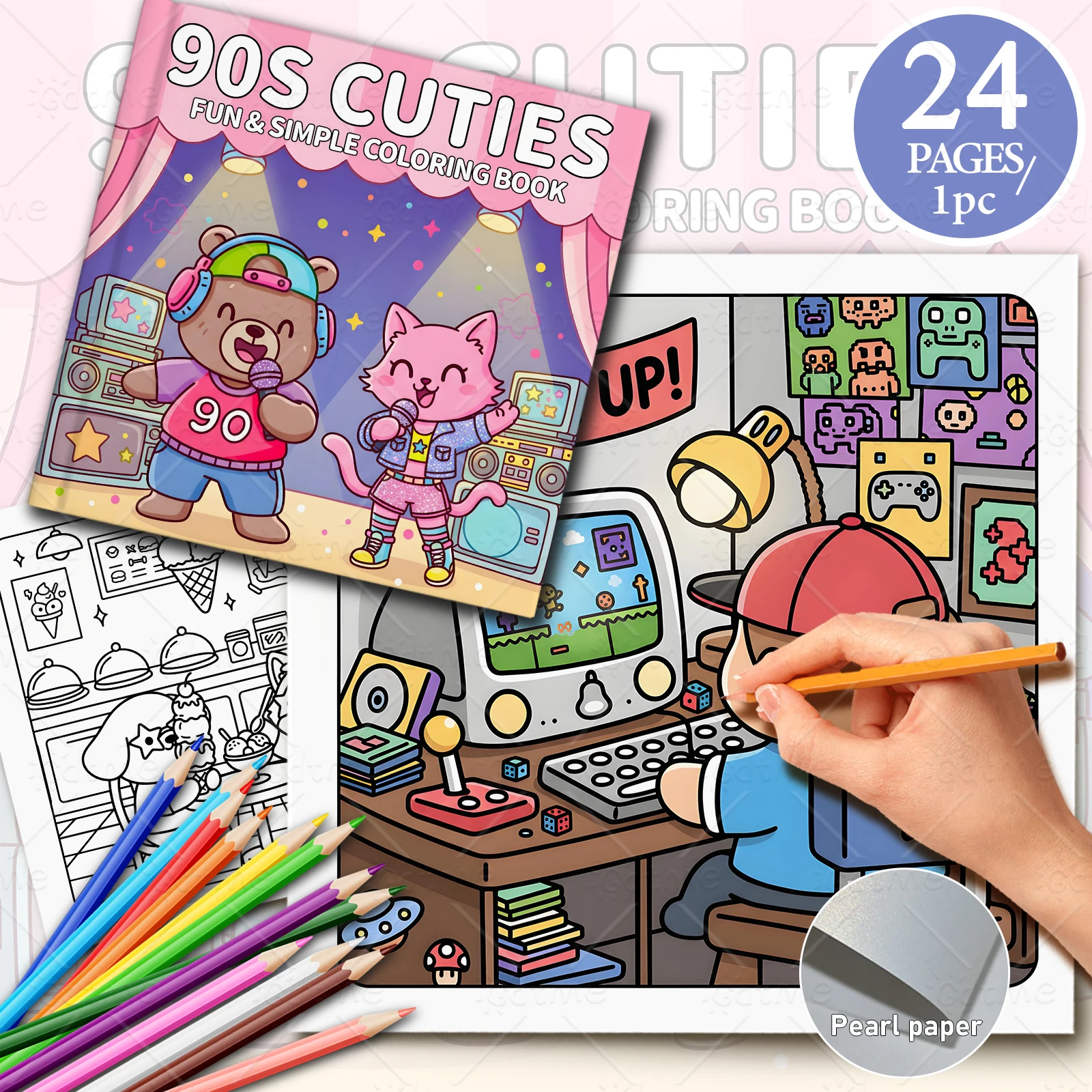90er-Jahre-Cuties: Spaßiges & Einfaches Malbuch für Erwachsene mit Cartoon-Motiven und Leicht zu Zeichnenden Mustern für Stressabbau und Kunsttherapie – Detail 1