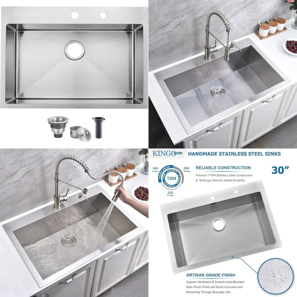 

30-дюймовая вставная кухонная мойка, 30x18-дюймовая мойка для стирки из матового никеля для автофургона, верхнее крепление, нержавеющая сталь калибра 16 калибра