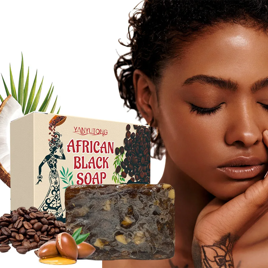 Handmade African Black Soap with Shea Butter Ideal for Cleansing and Bathing Coffee Scented