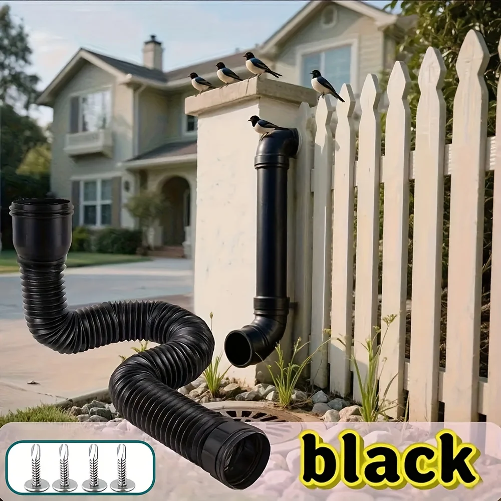 Black Adjustable Rain Flexible Gutter Extendable from Downspout Extender Thickened Down Spout Drain Extension For Rainwater Drai
